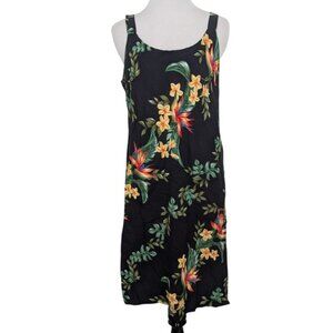Vintage Hawaiian Floral Dress Womens Size Small Black Bird of Paradise Tropical